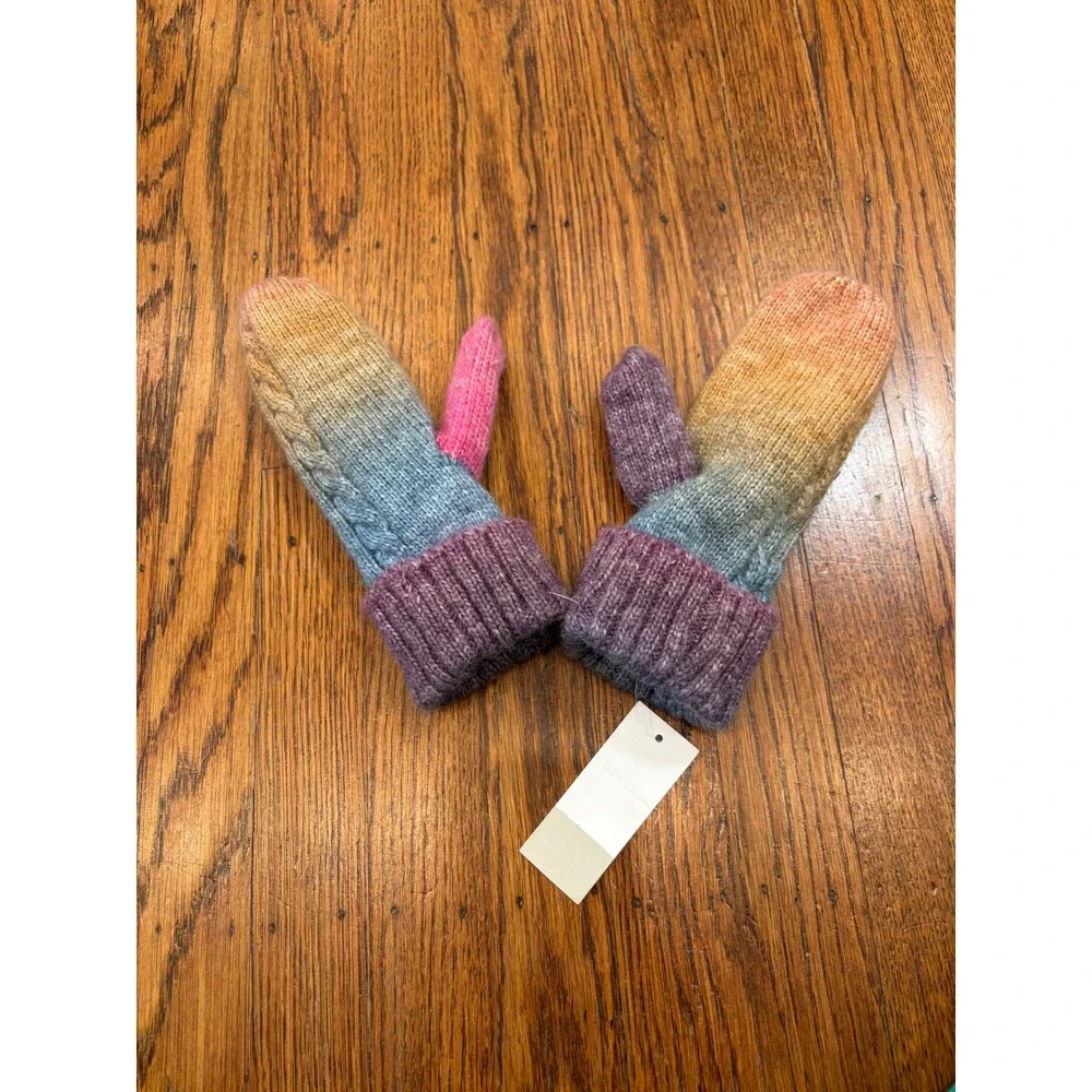 BP Ombre Cable Knit Mittens Purple Blue Orange Fleece Lined NWT Cozy